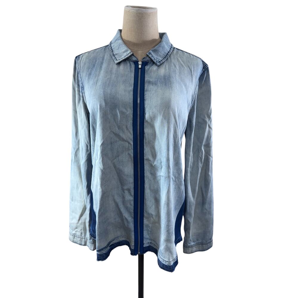 "Dear John" Zip Up Jean Colored Shirt, 2-Toned, Size S, Preppy, Streetwear,Tween